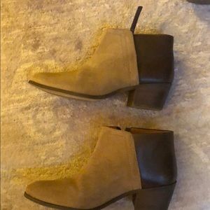 Madewell brown leather and tan suede booties